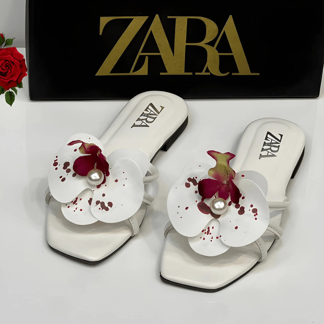Flower Embellished Flat - White