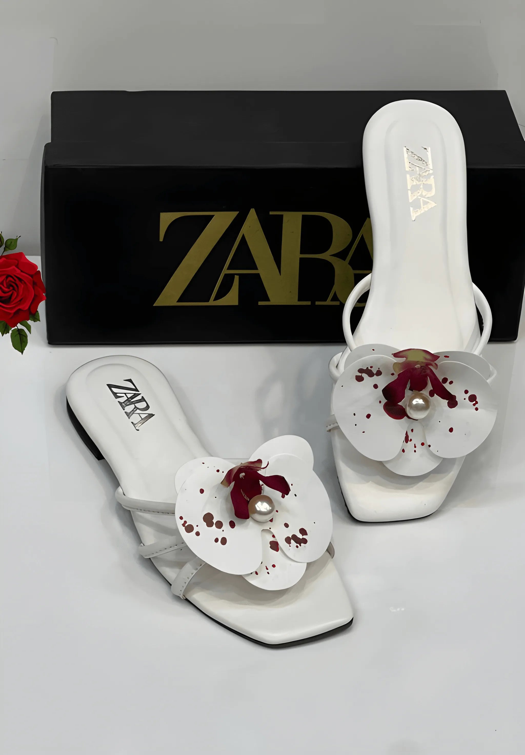 Flower Embellished Flat - White