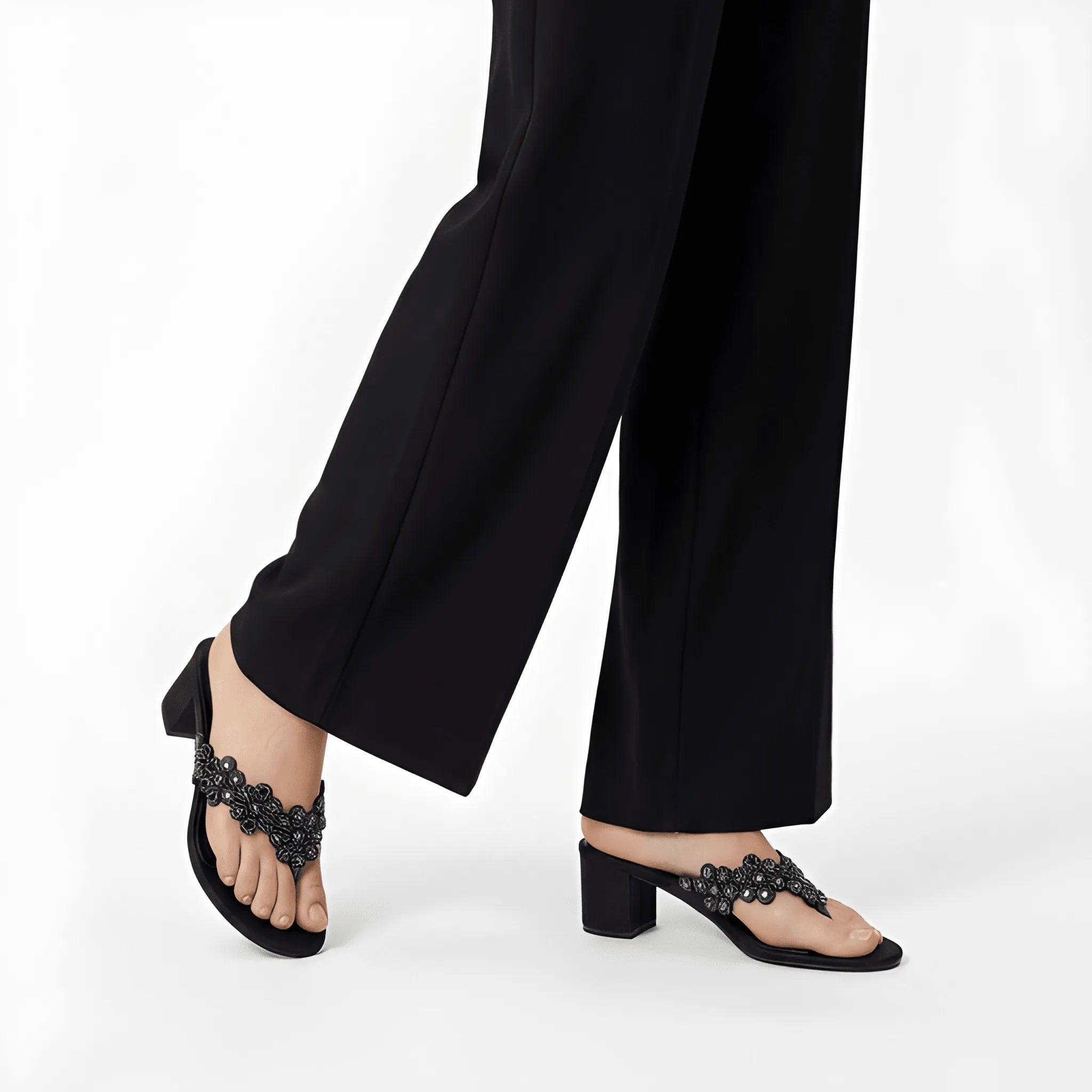 Interlocking Strap Block Heel - Black