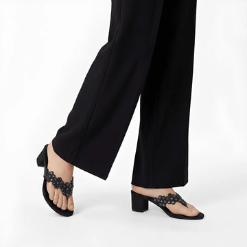 Interlocking Strap Block Heel - Black