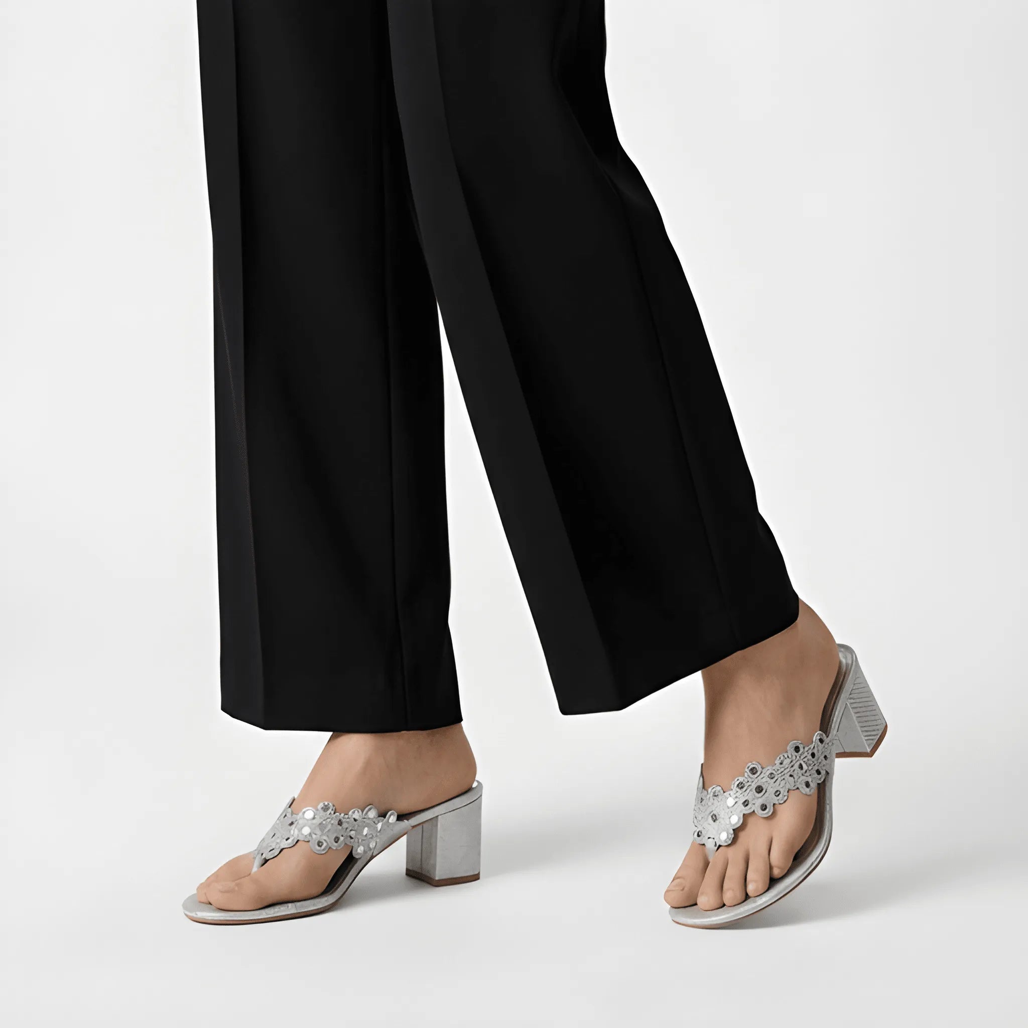 Interlocking Strap Block Heel - Silver