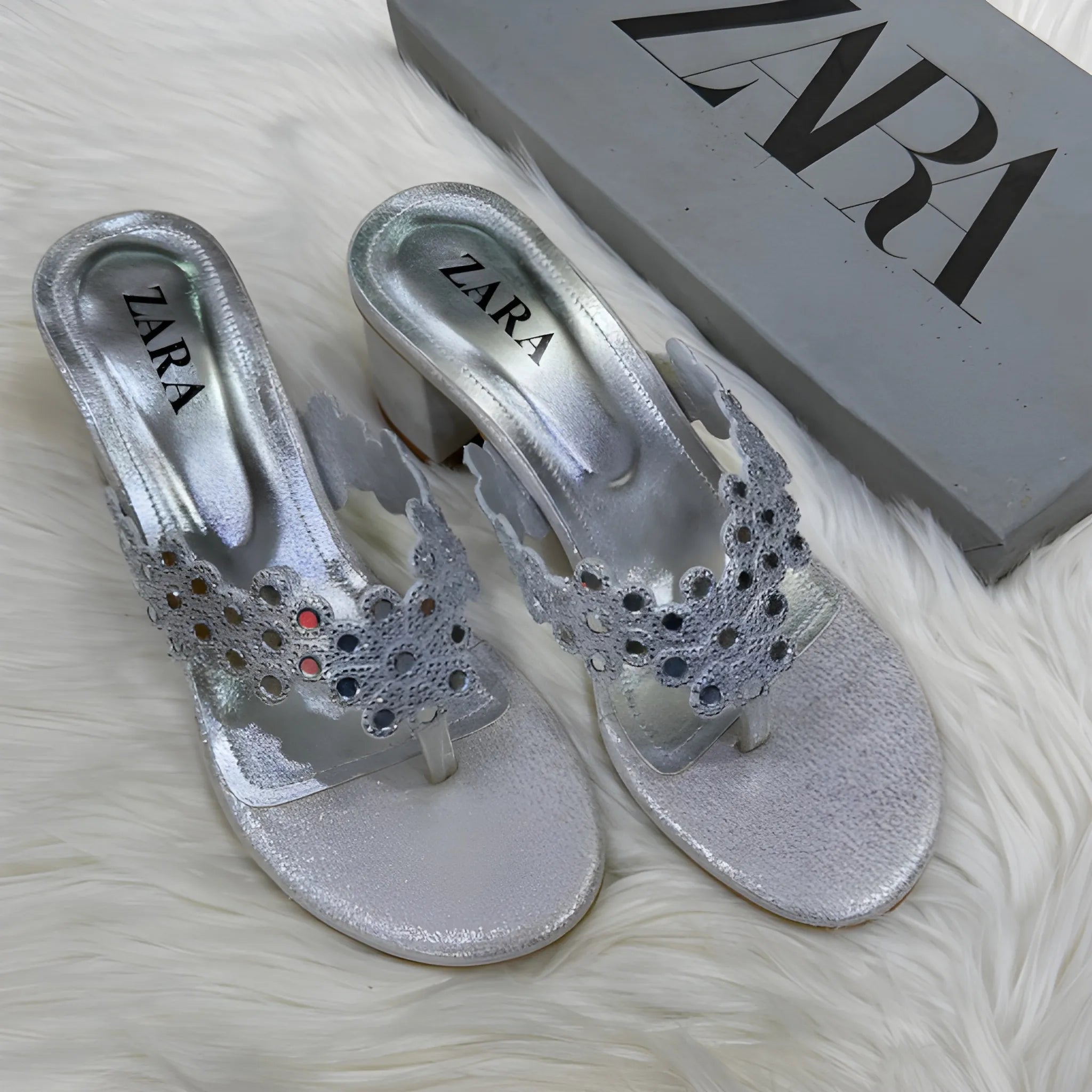 Interlocking Strap Block Heel - Silver
