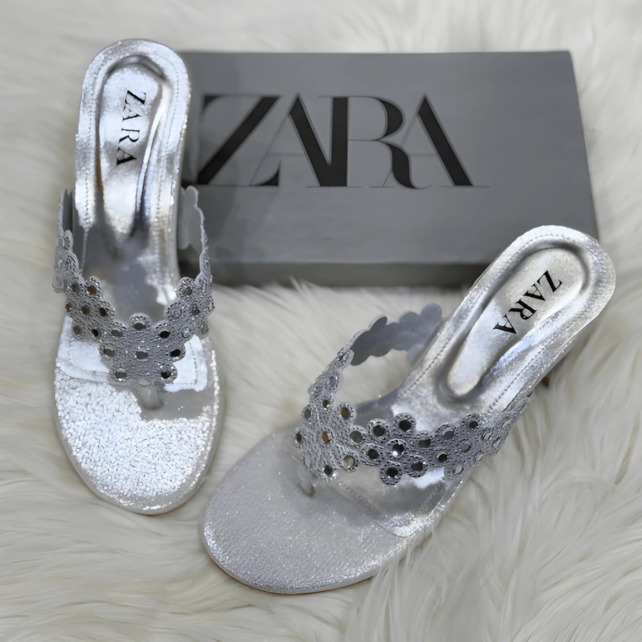 Interlocking Strap Block Heel - Silver