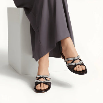 Lace Up Tie Flat - Black