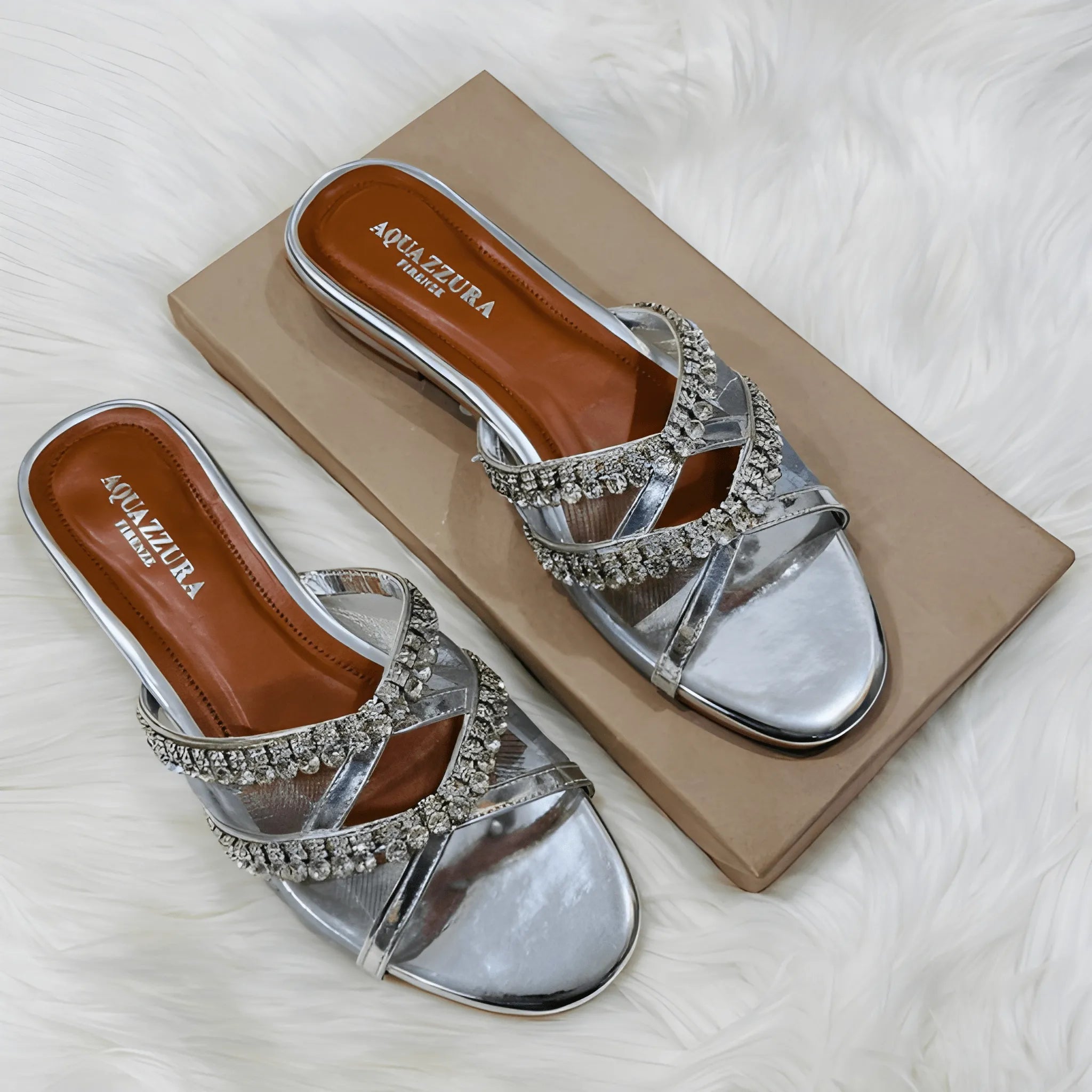 Lace Up Tie Flat - Silver