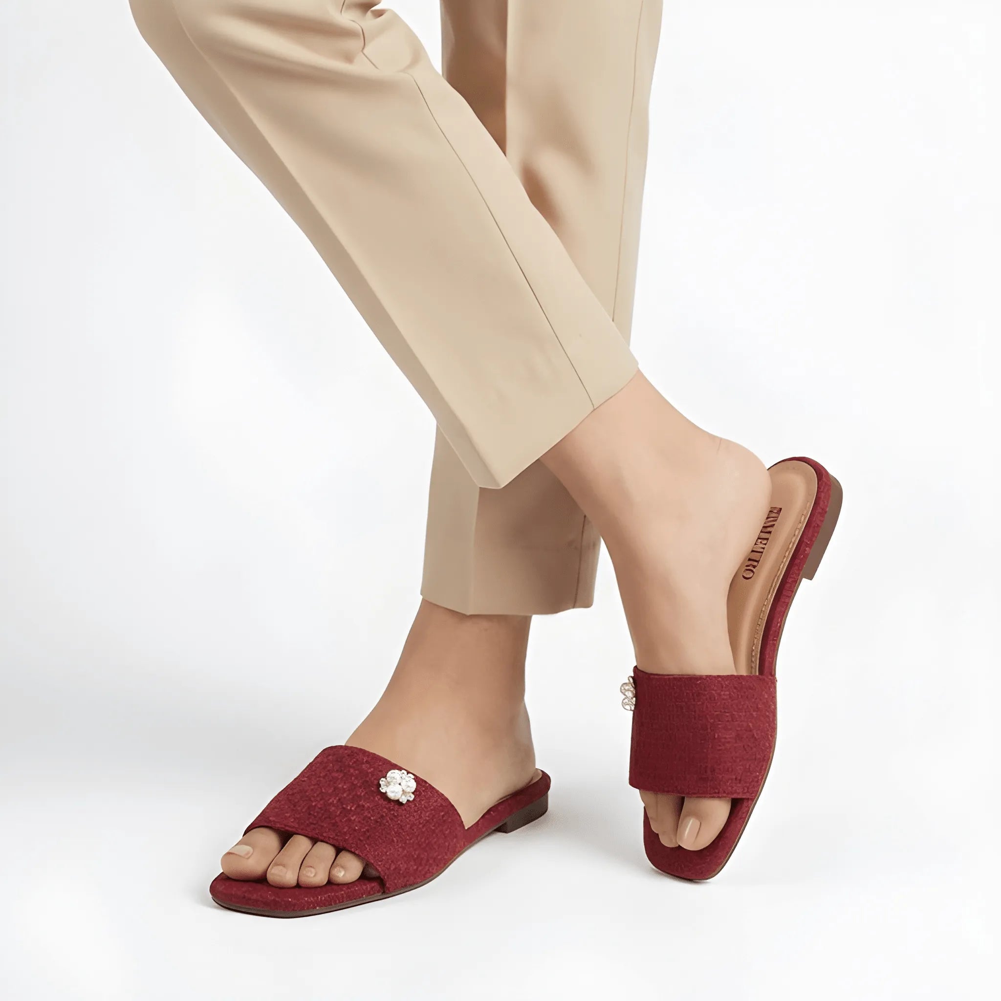 Maroon Beaded Floral Slipper