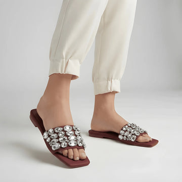Maroon Embellished Wide Strap Slipper