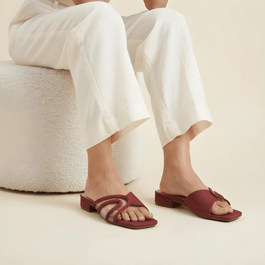 Maroon Leaf Cutout Heel