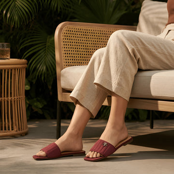 Maroon Quilted Strap Flat Slide