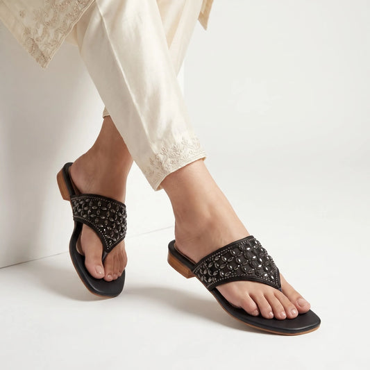 Metallic Grace Flats – Black