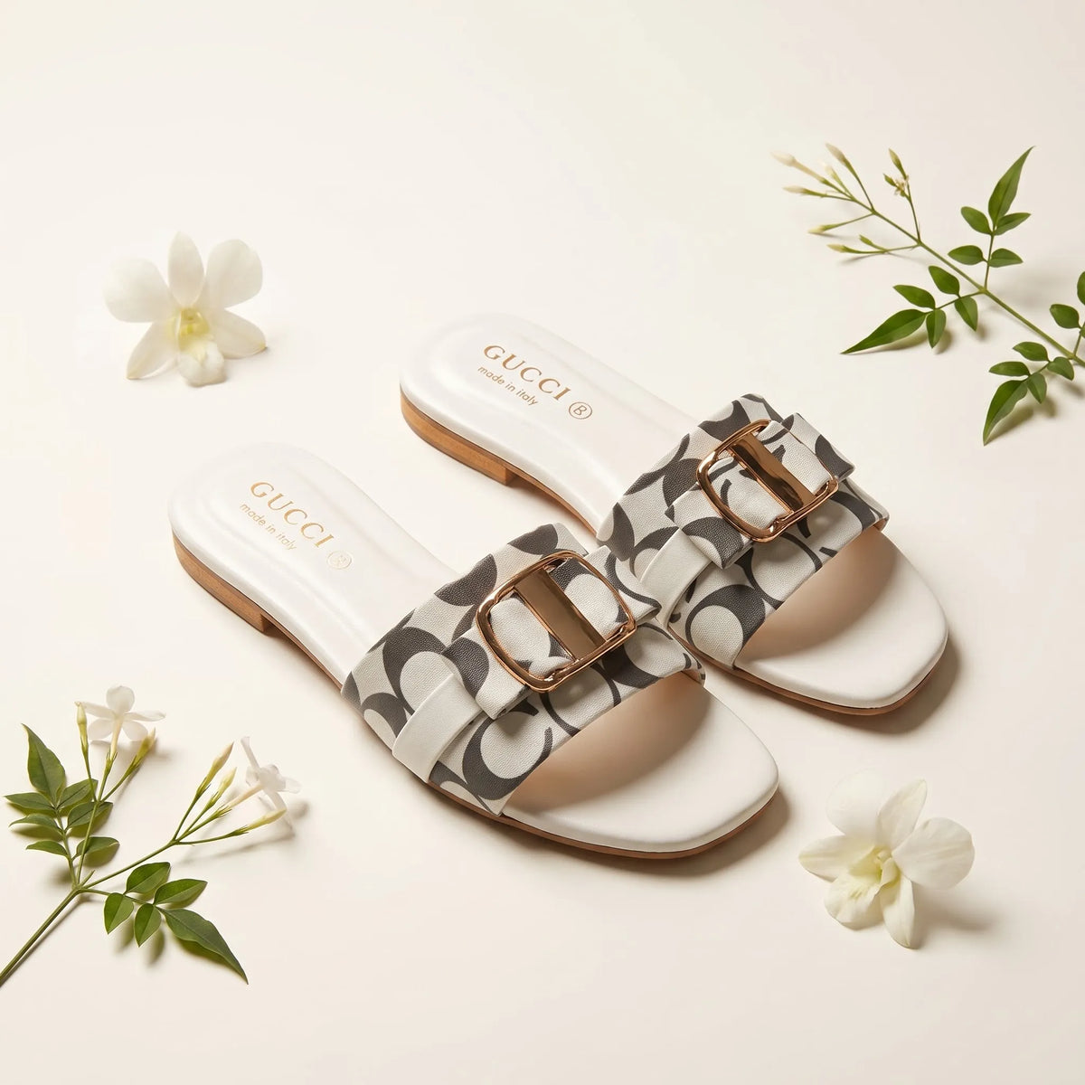 Monogram Charm Flat – White