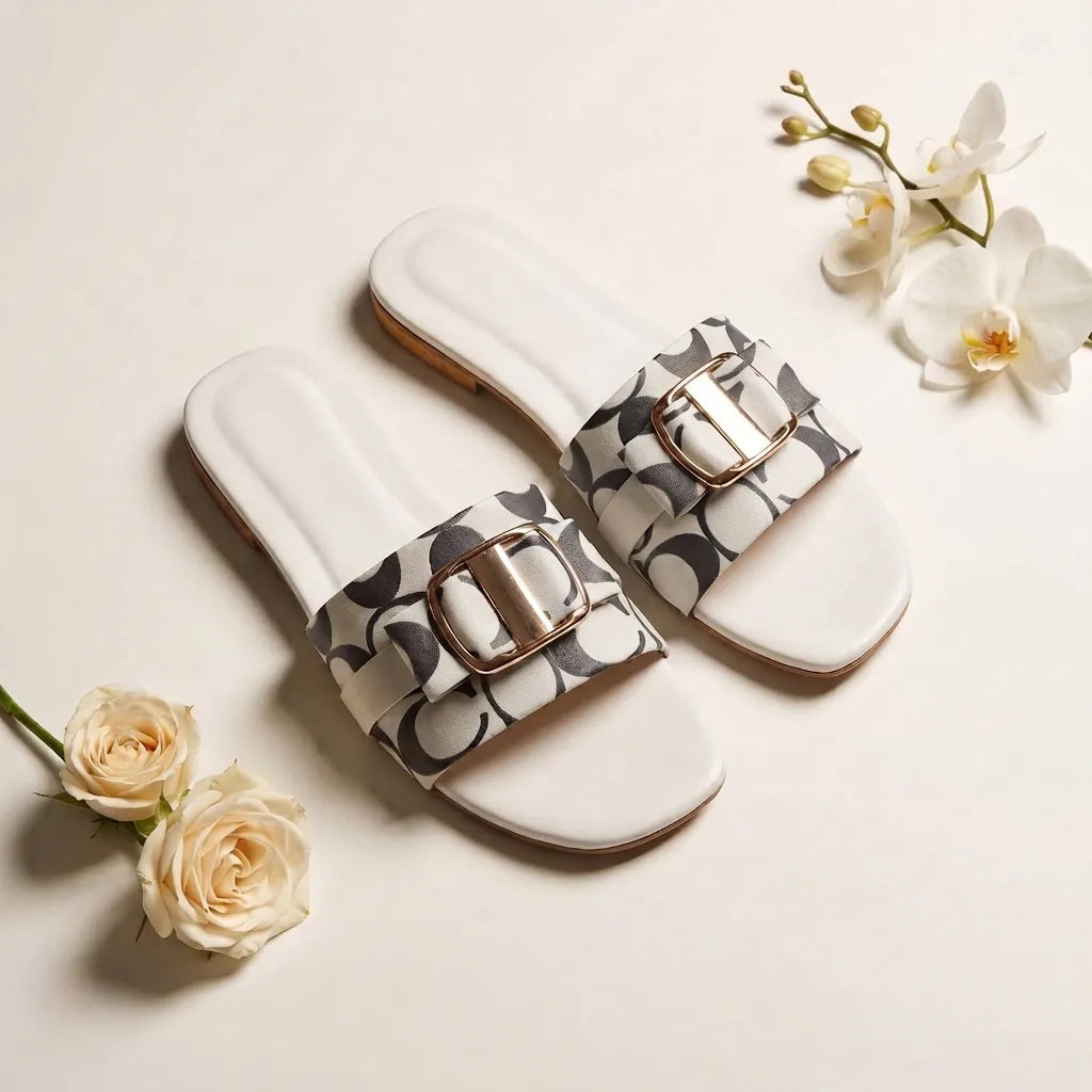 Monogram Charm Flat – White
