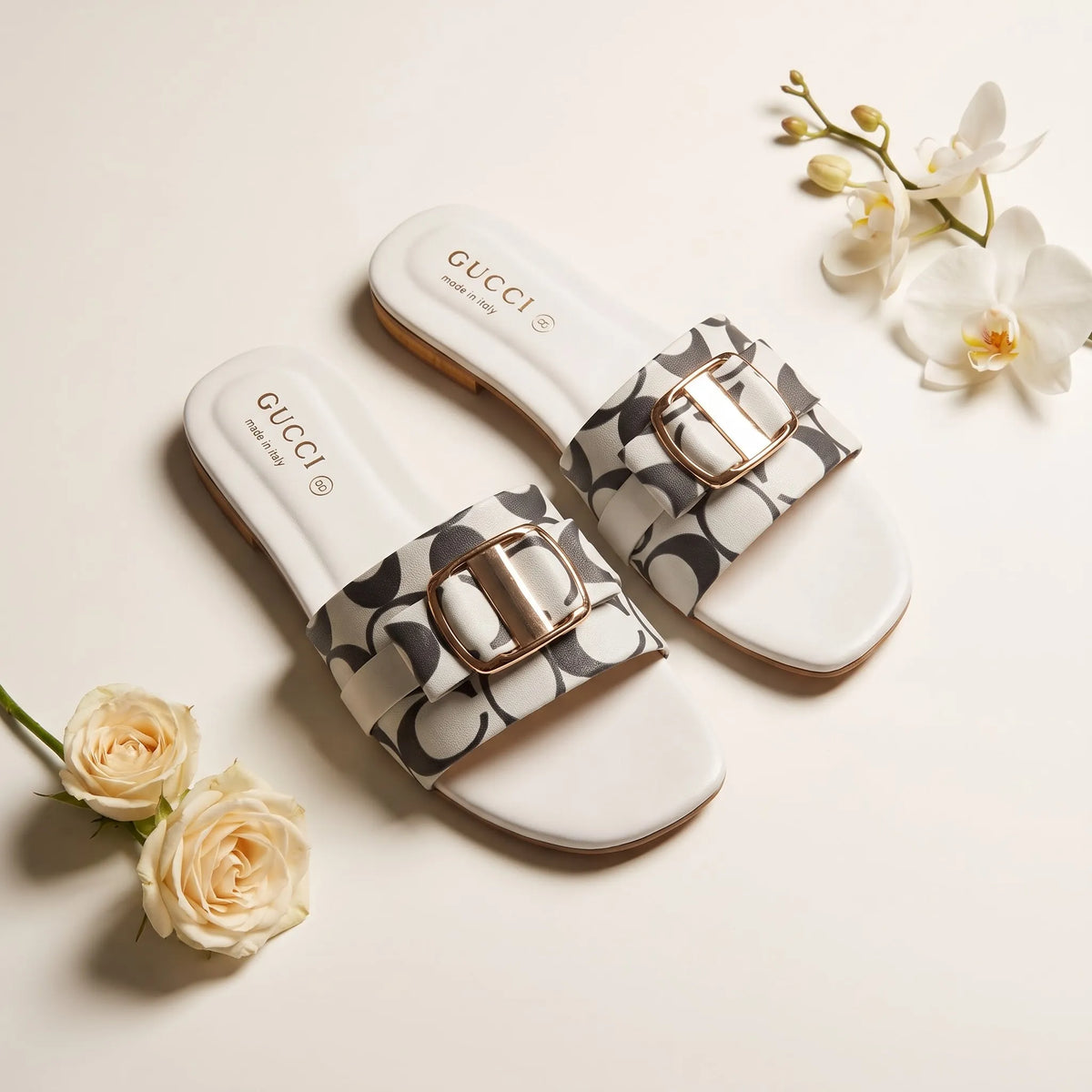 Monogram Charm Flat – White