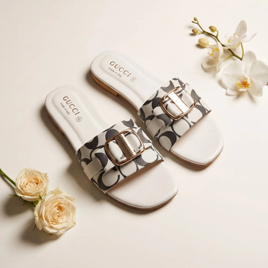 Monogram Charm Flat – White