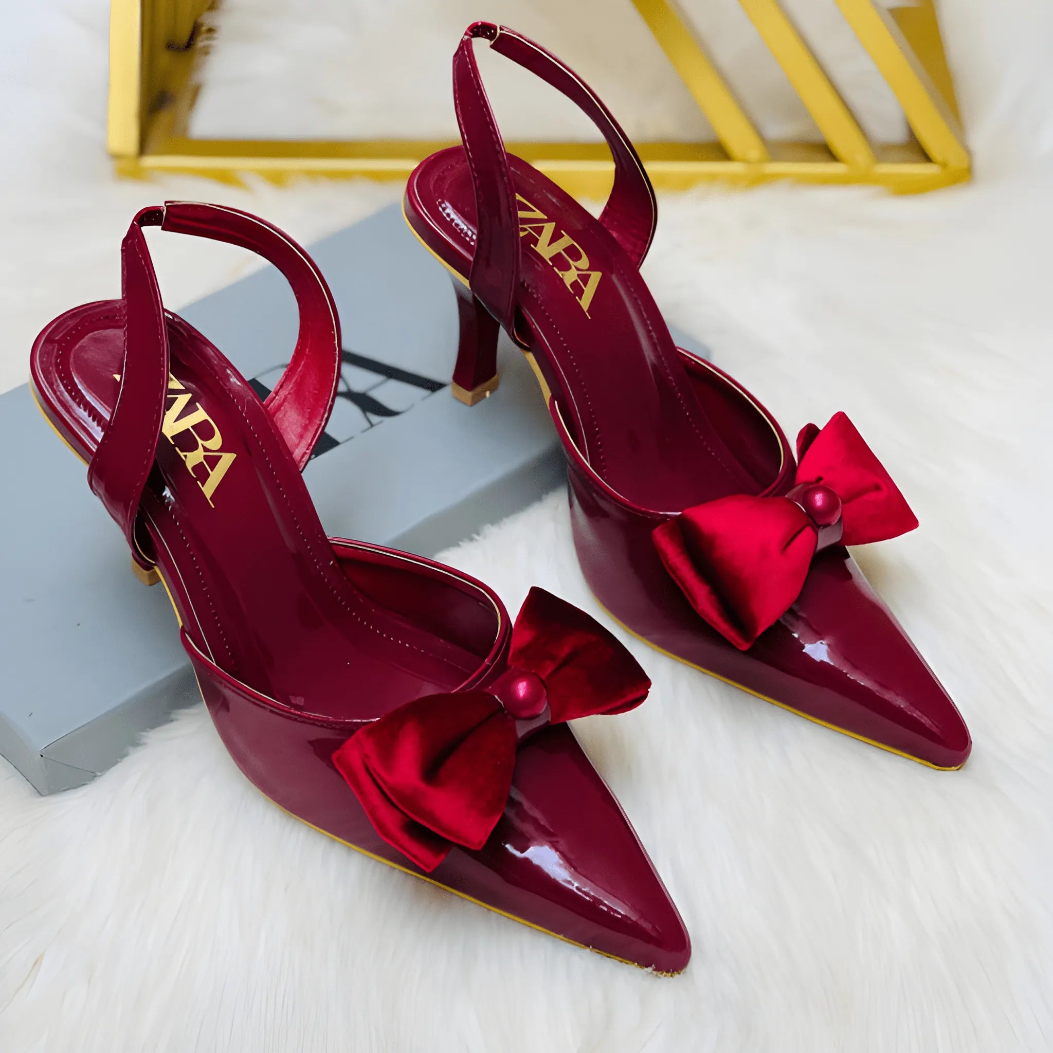 Pearl Tie Pointed Heel - Maroon