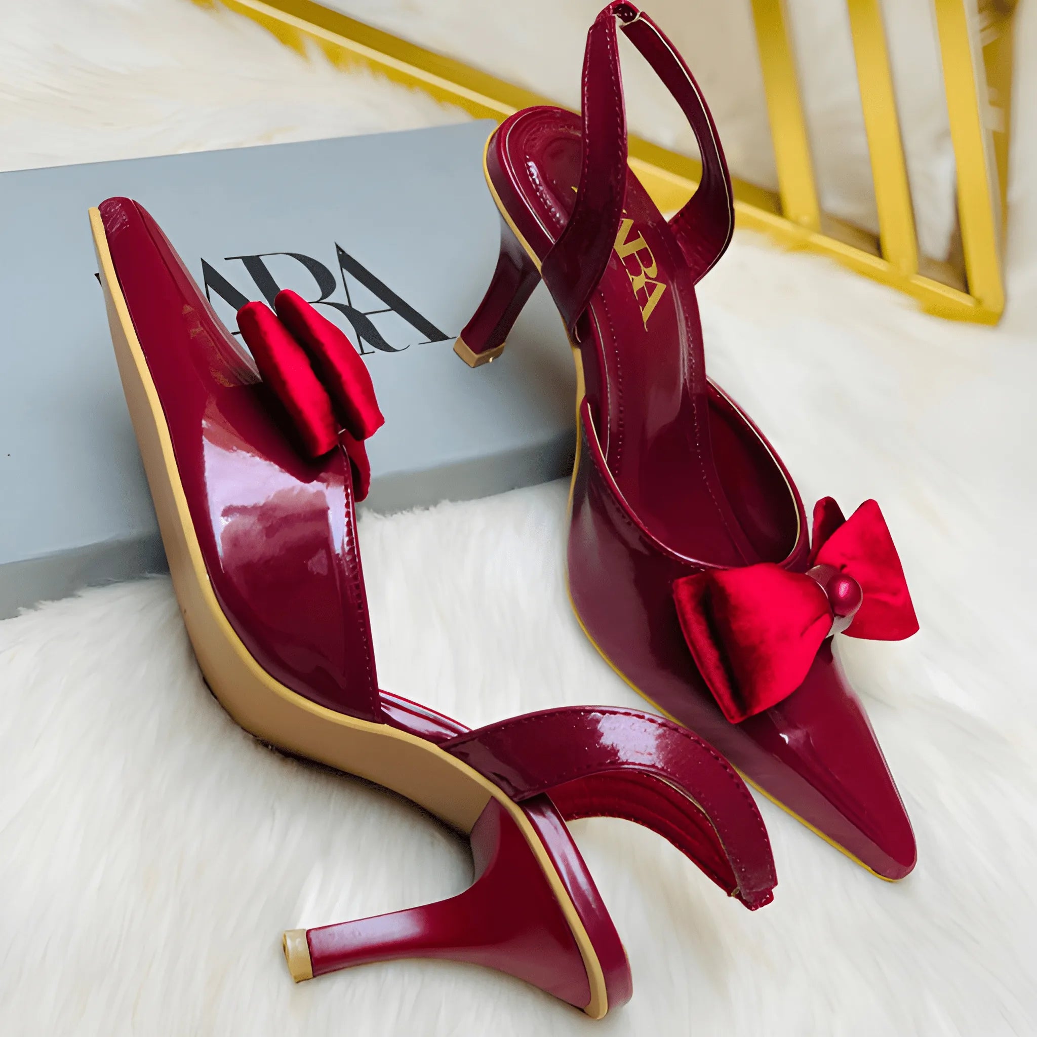 Pearl Tie Pointed Heel - Maroon