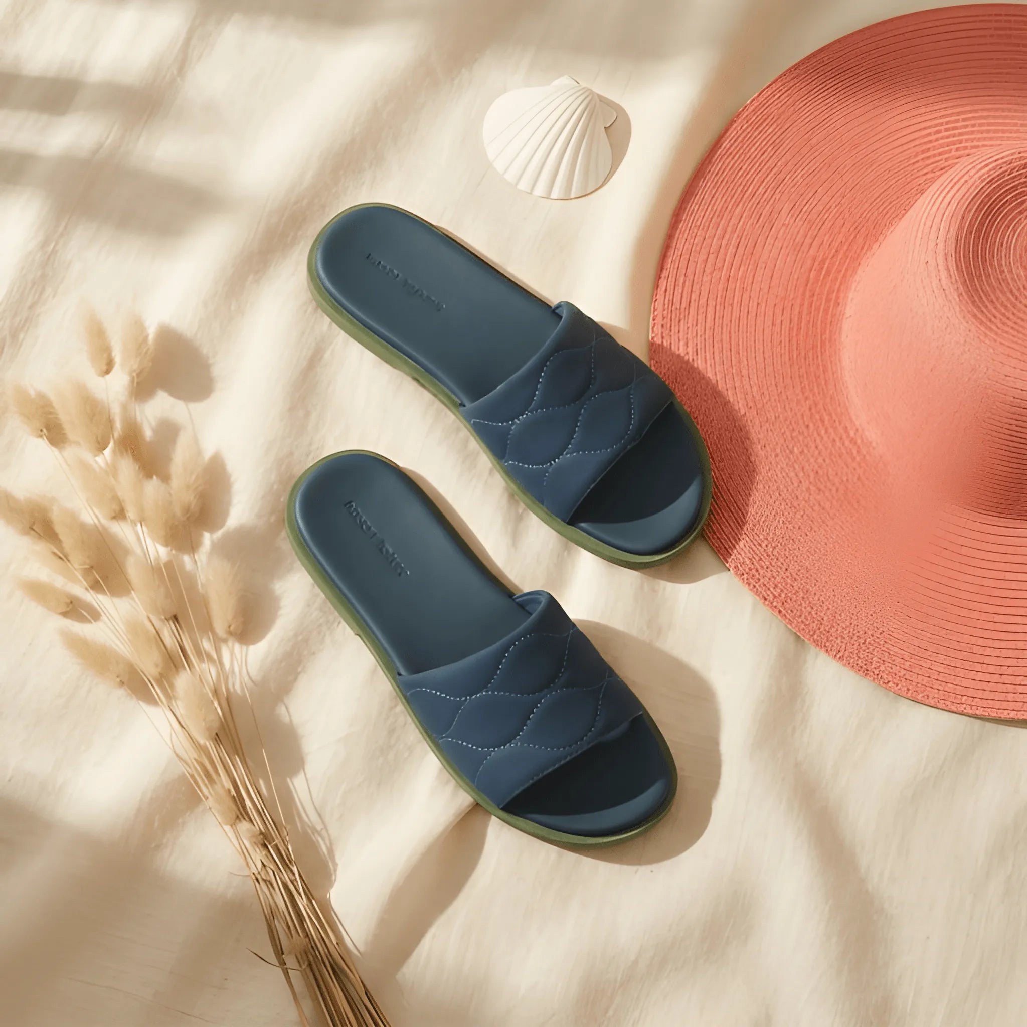 Quilted Blue Strap Slide