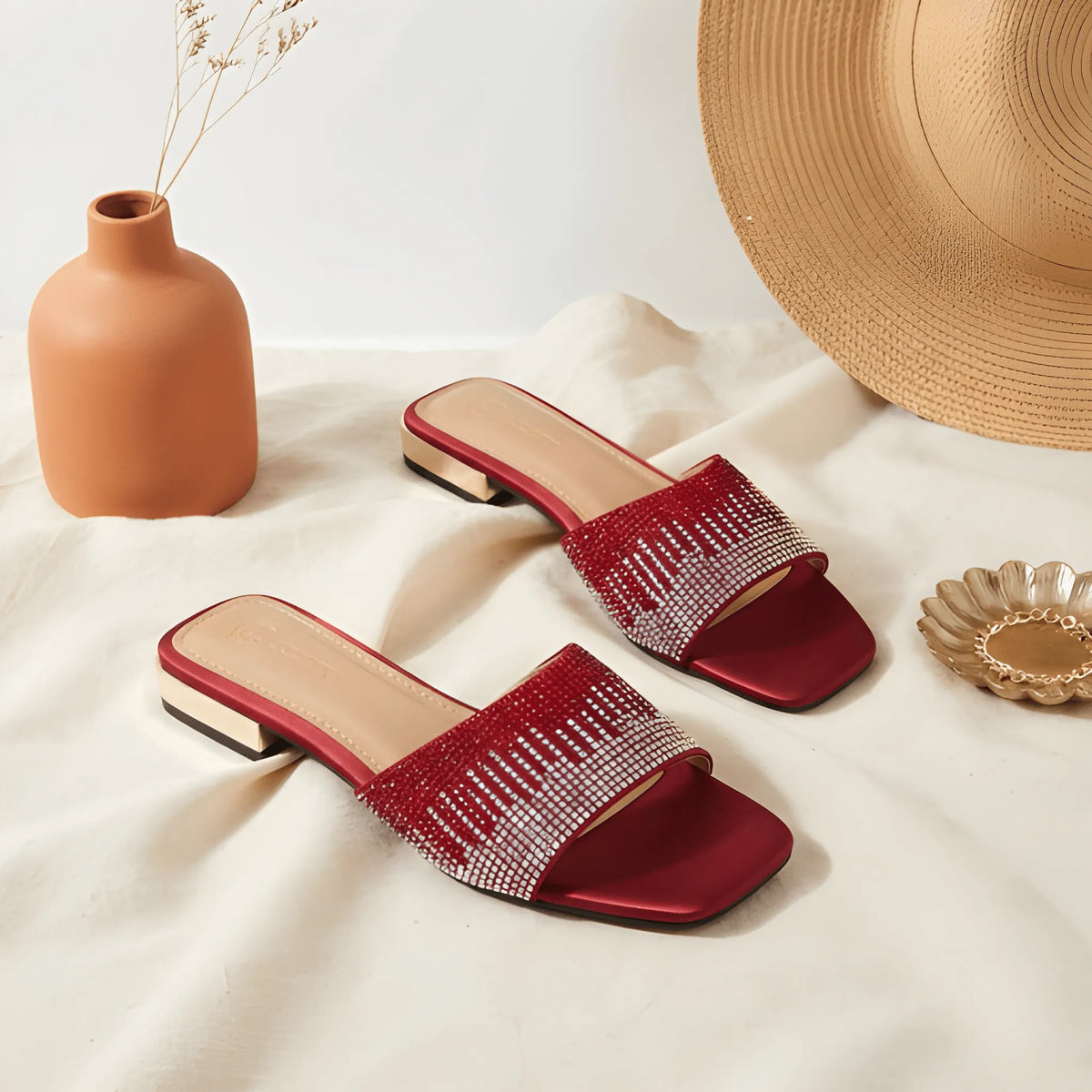 Red Rhinestone Satin Heel