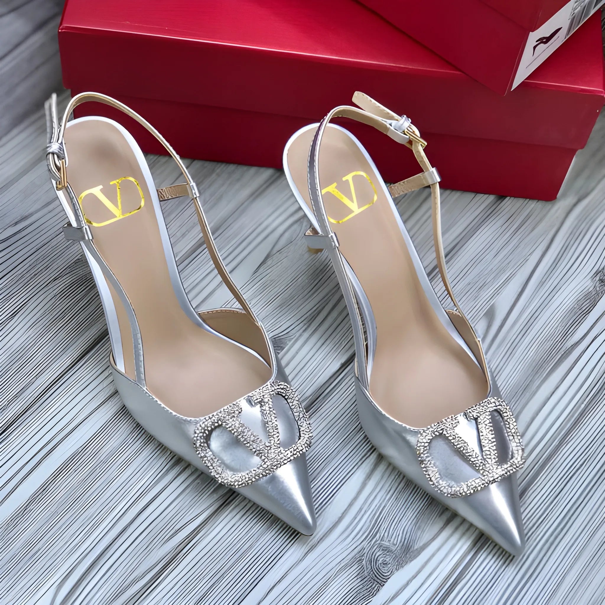 Rockstud Inspired Heel - Silver