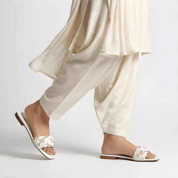 Satin Lounge Slipper - White