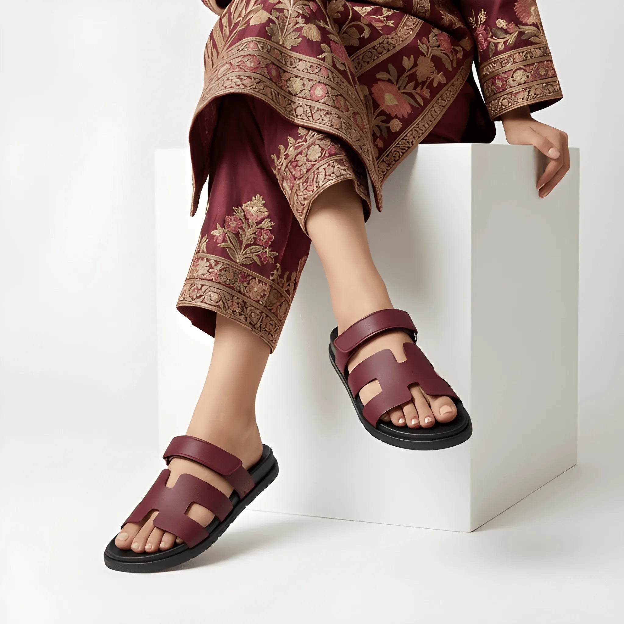 Sculpted Anatomical Sandal - Maroon