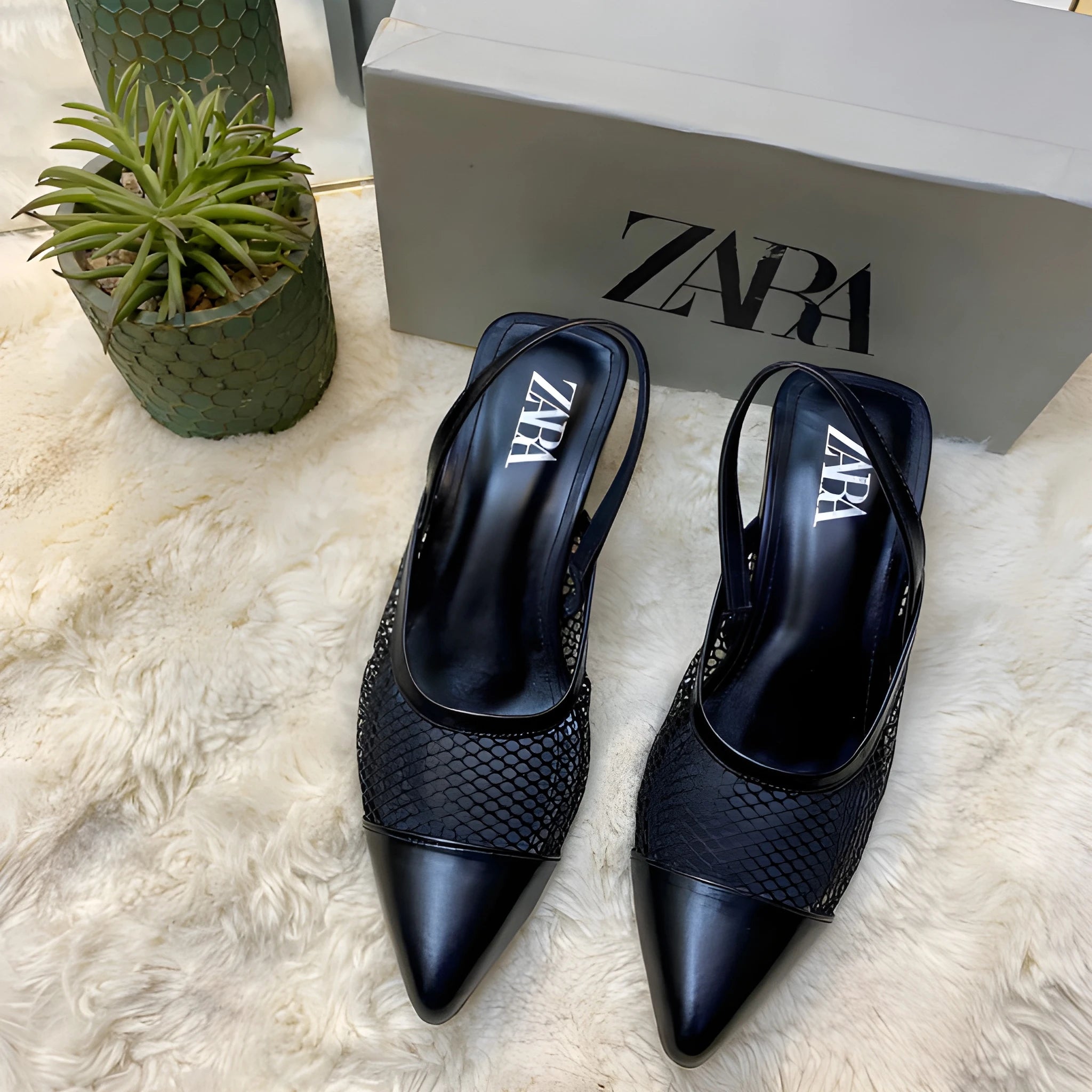 Sheer Mesh Pointed Heel - Black