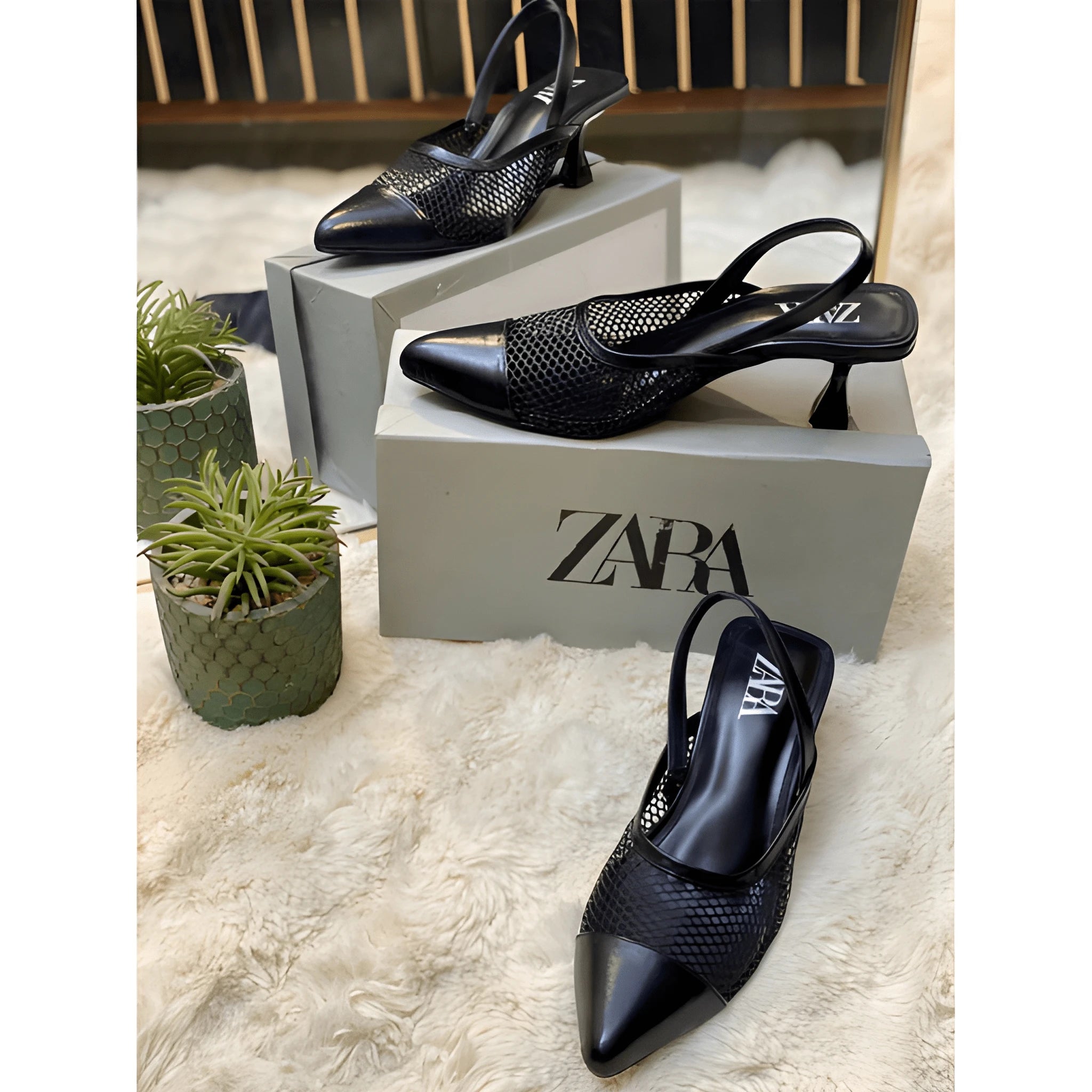 Sheer Mesh Pointed Heel - Black