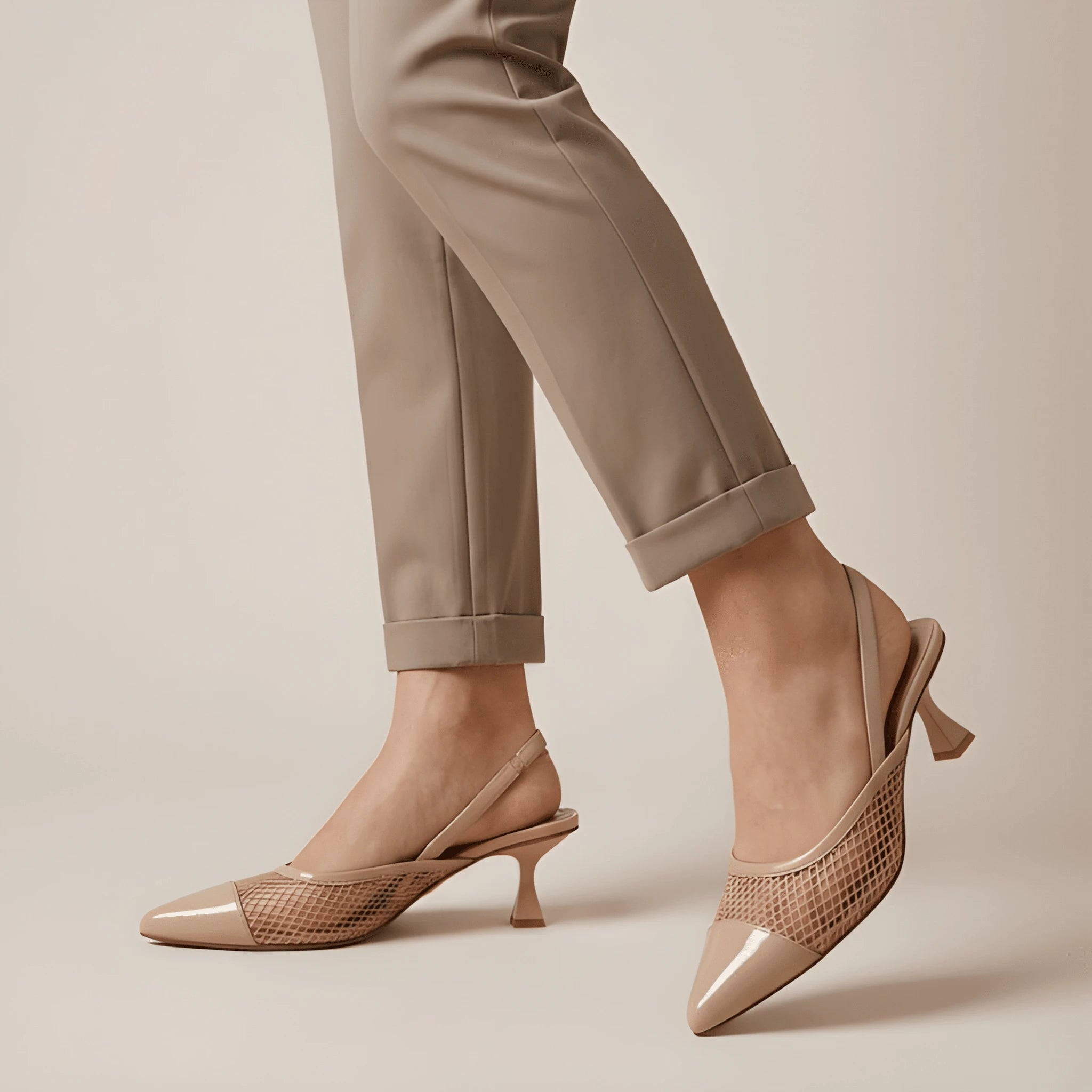 Sheer Mesh Pointed Heel - Skin