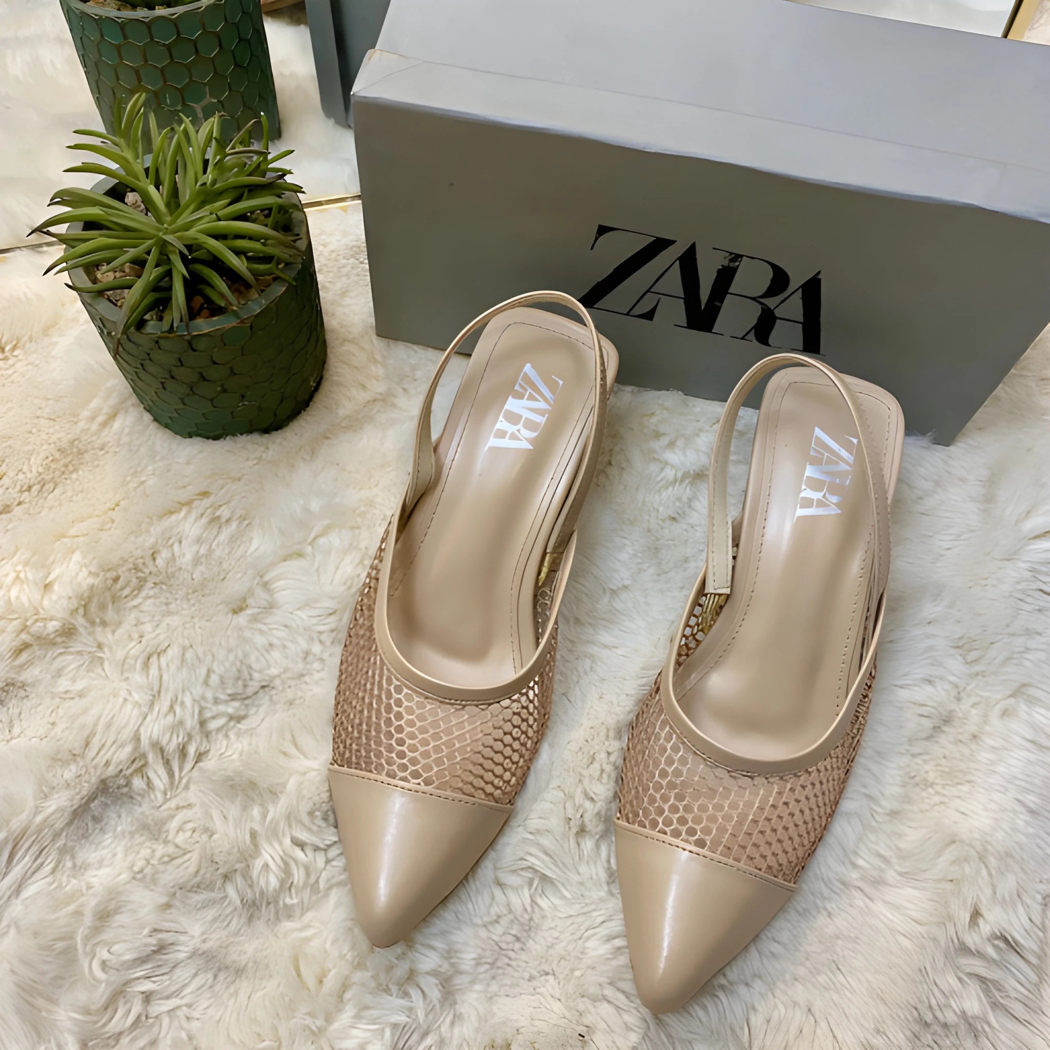 Sheer Mesh Pointed Heel - Skin
