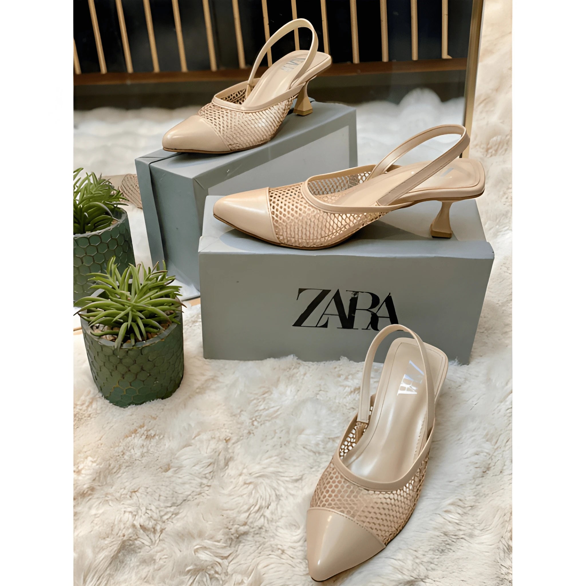 Sheer Mesh Pointed Heel - Skin
