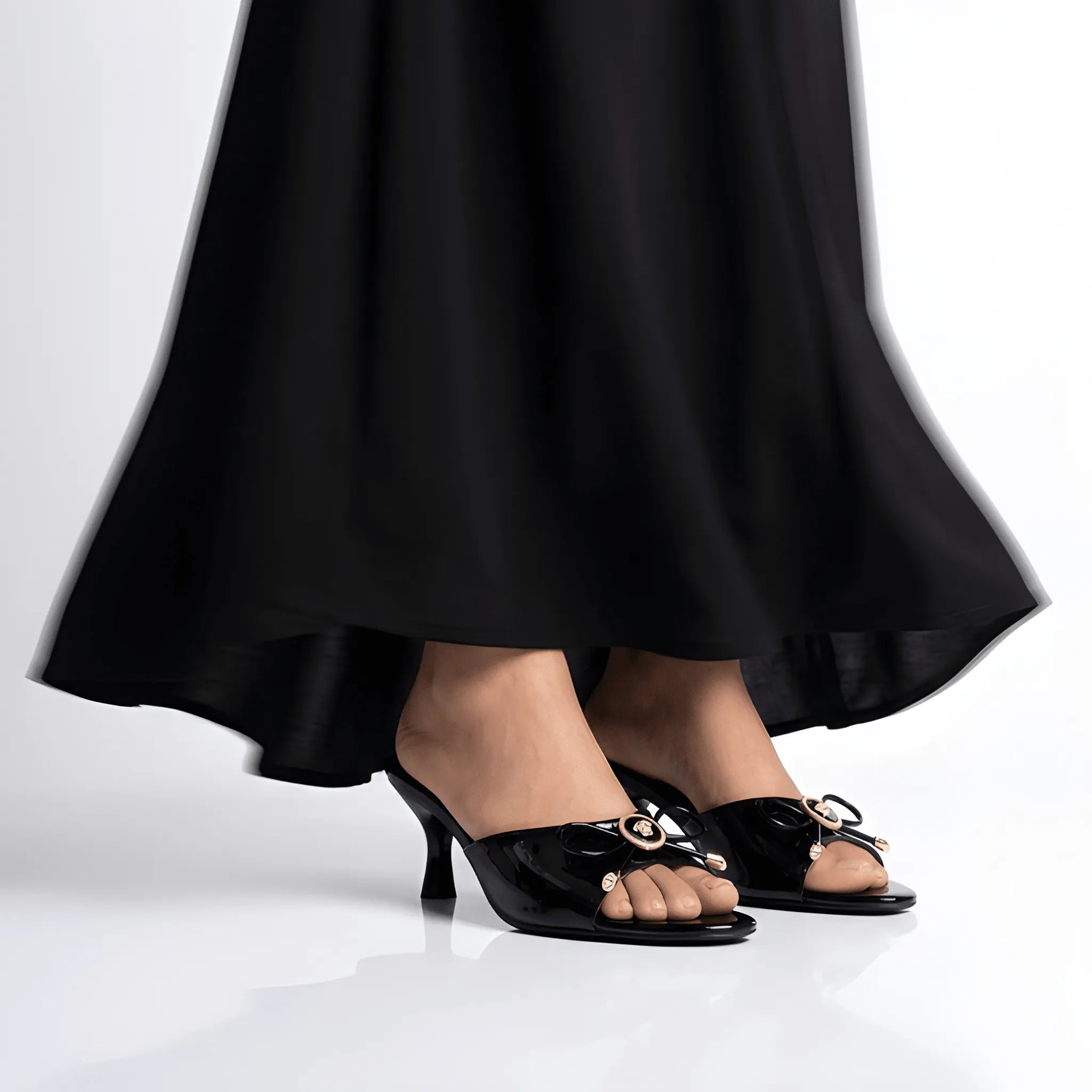 Slim Strap Tie Heel - Black