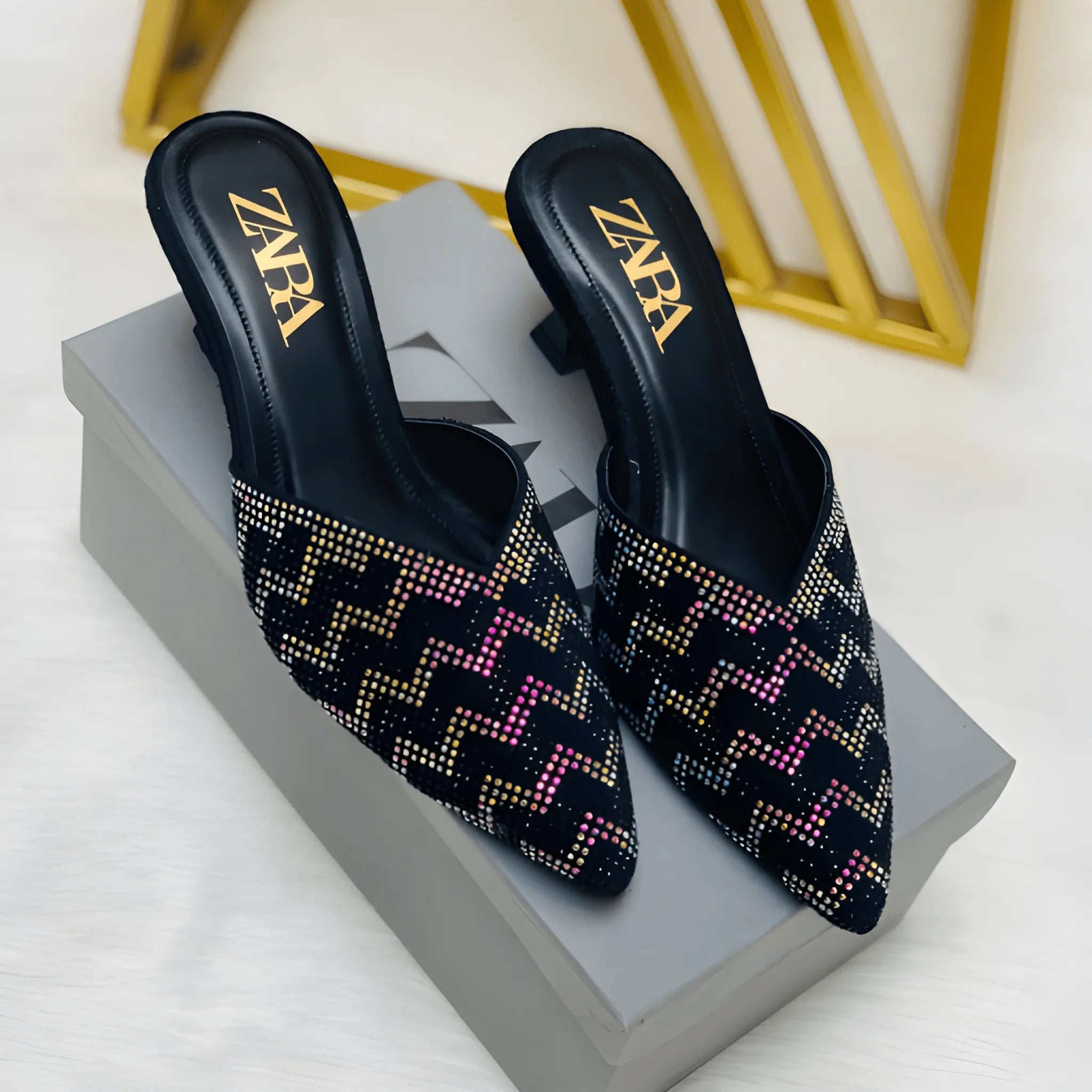 Stone Embellished Heel - Black