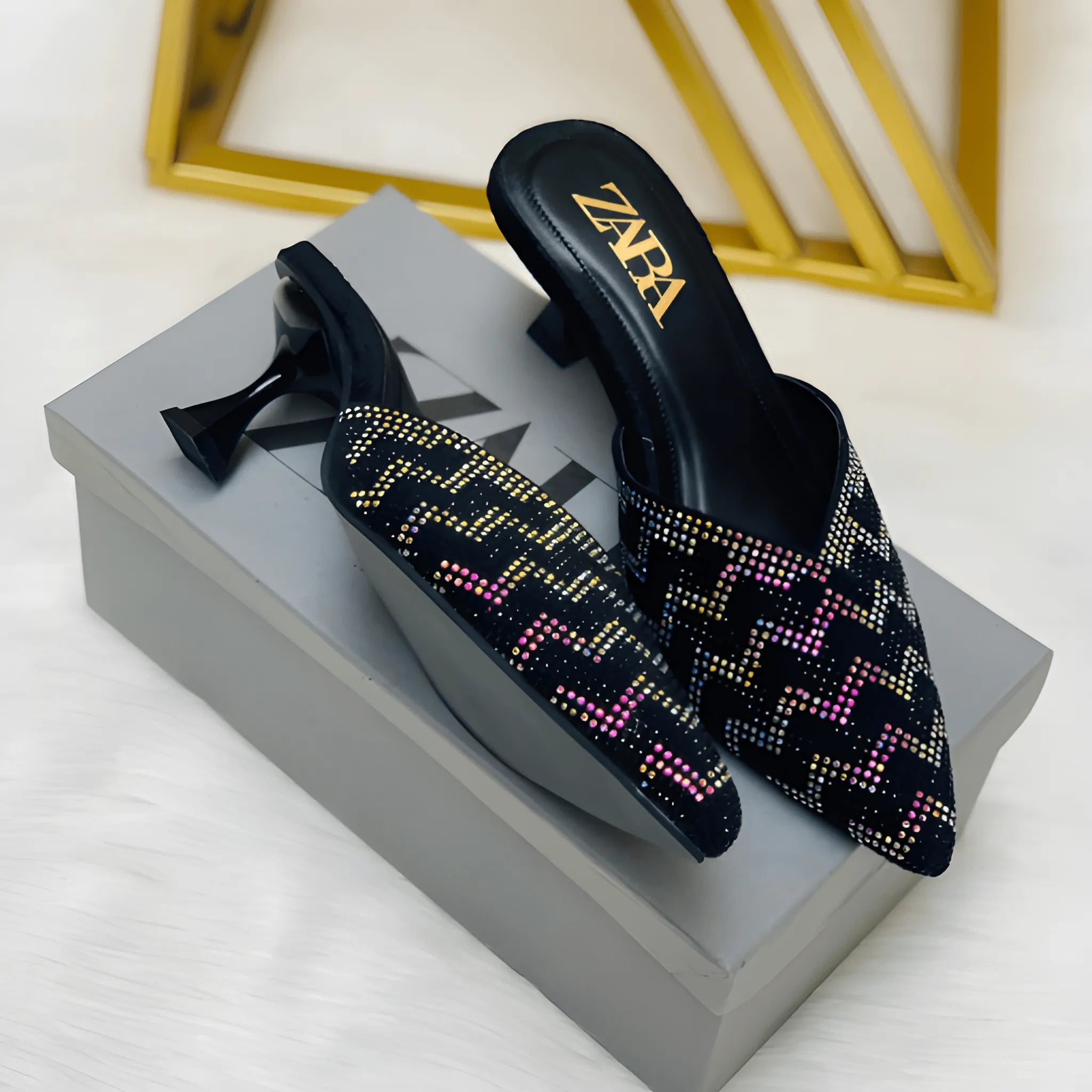 Stone Embellished Heel - Black