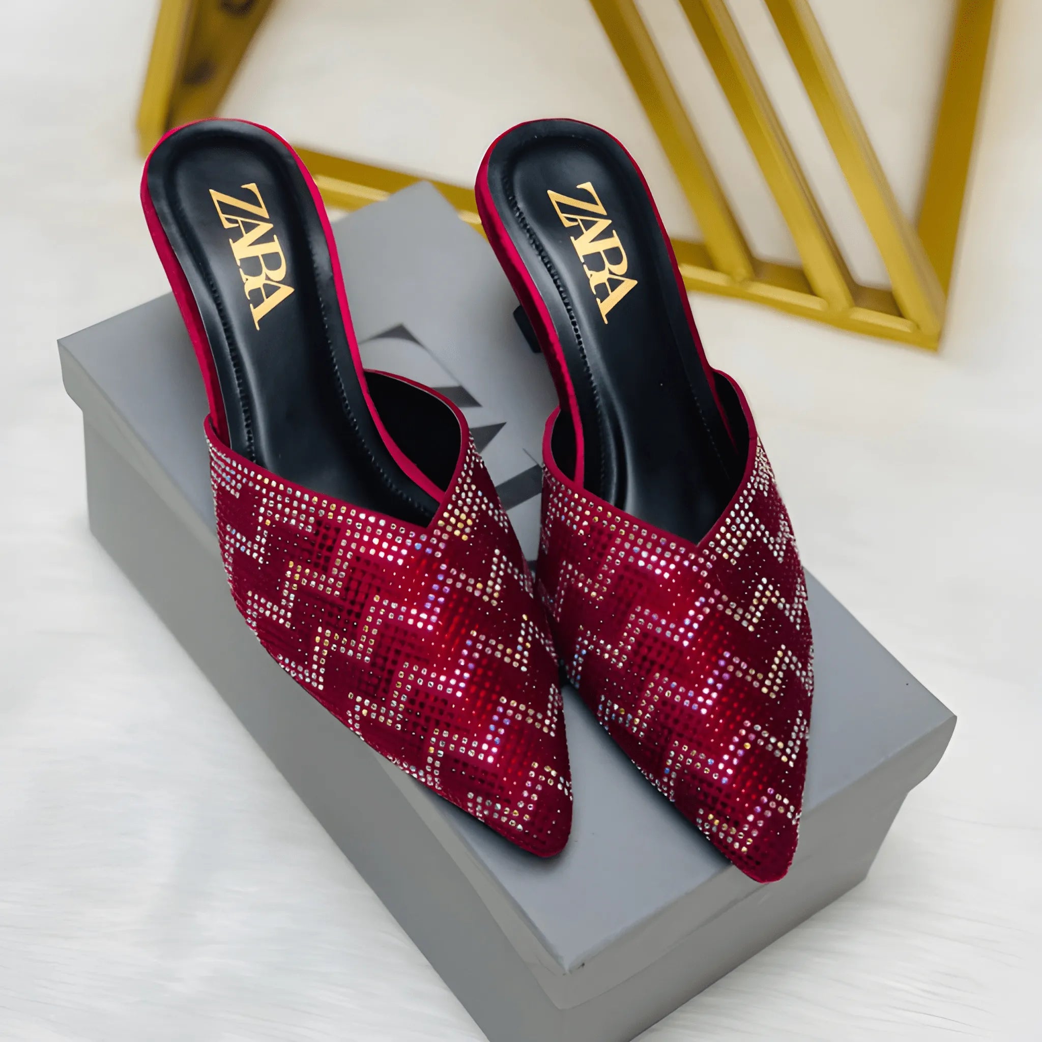 Stone Embellished Heel - Maroon