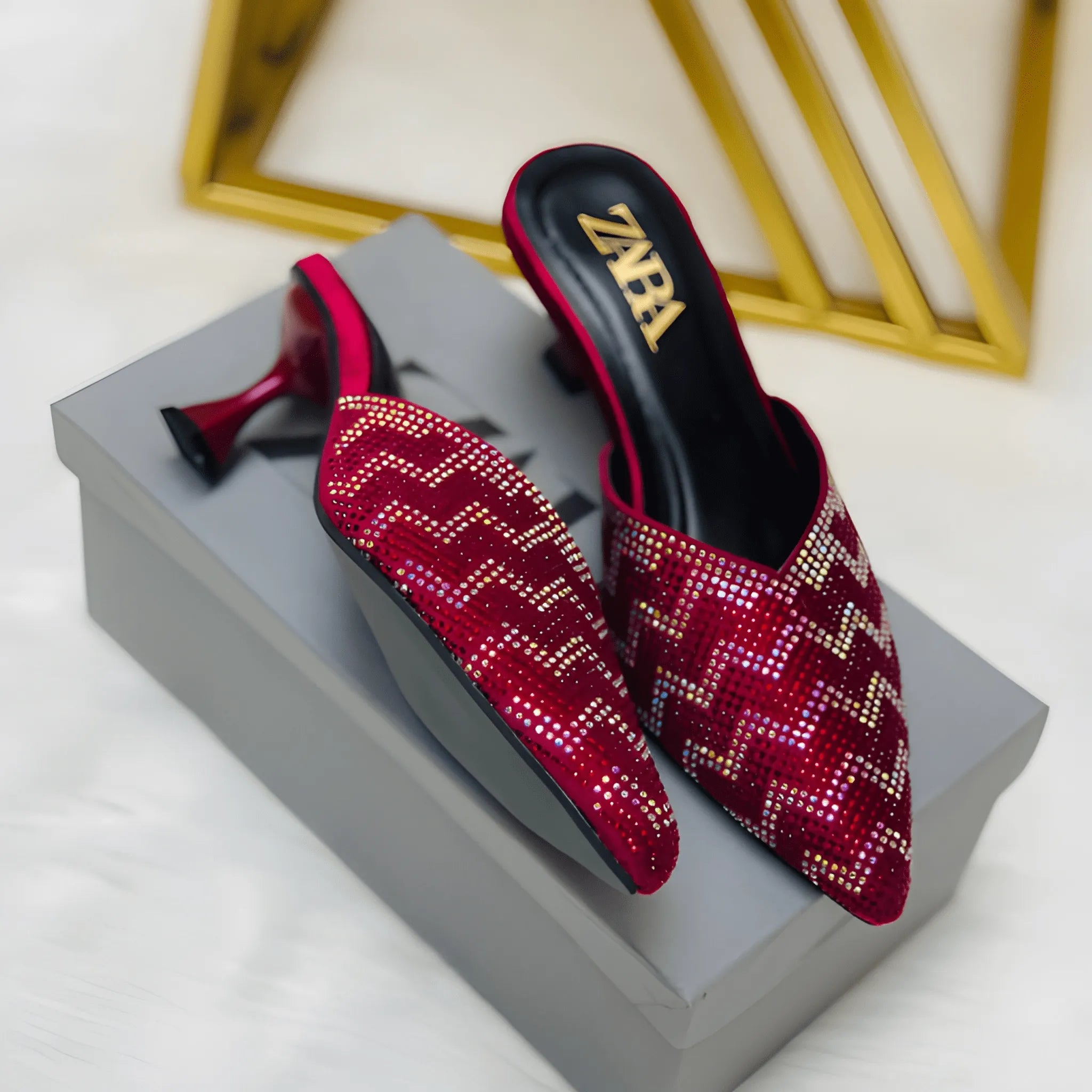 Stone Embellished Heel - Maroon