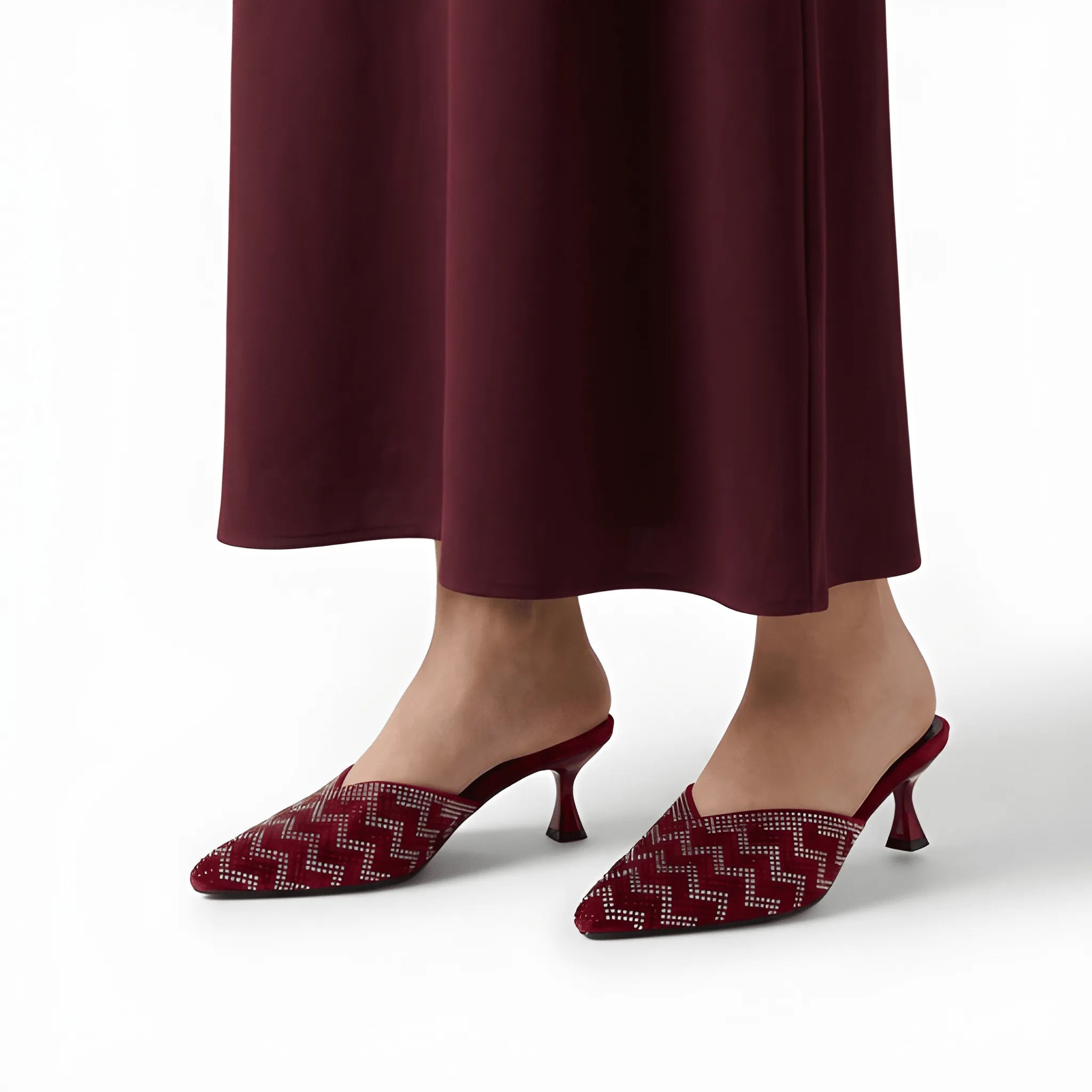 Stone Embellished Heel - Maroon