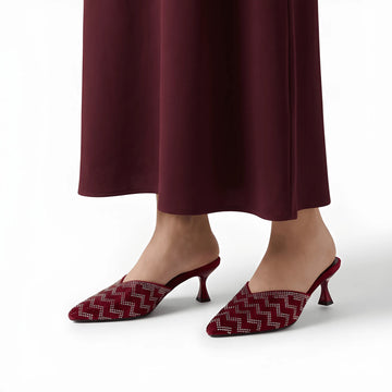 Stone Embellished Heel - Maroon
