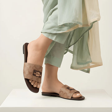 Stylish Flat Slide Slipper - Fawn