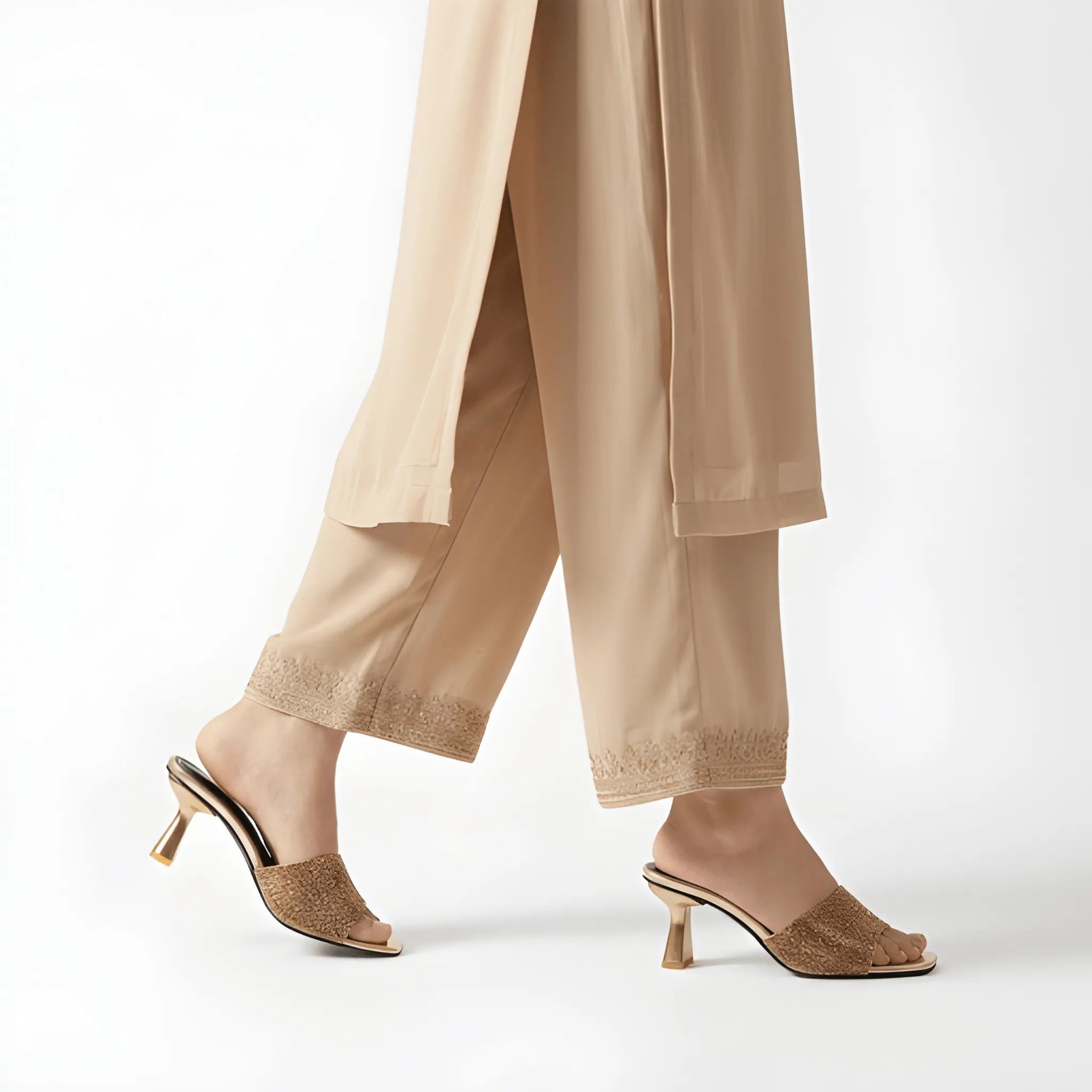 Stylish Party Wear Heel - Gold
