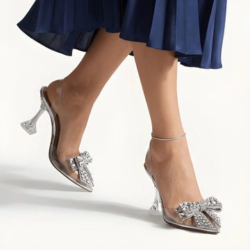 The Midnight Satin Heel - Silver