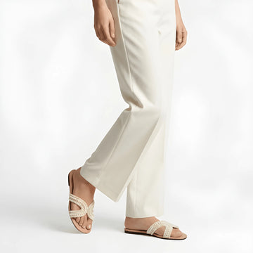 Trendy Pearl Flat Slipper - Fawn