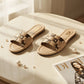 Woven Floral Strap Slipper - Fawn