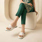 Woven Floral Strap Slipper - White